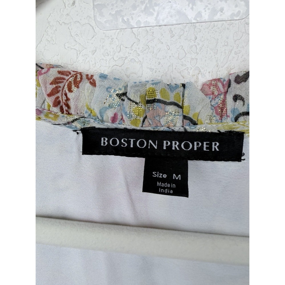 Boston Proper Smocked Mini Dress M Paisley Bell Sleeves Shimmer Fairy Peasant - Picture 3 of 13